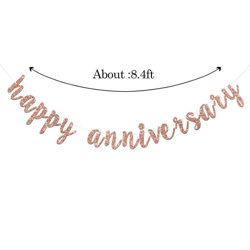 WeBenison Happy Anniversary Banner for Birthday/Wedding Retirement Anniversary Party Decoration Supplies (Rose Gold Glitter) - Image 2